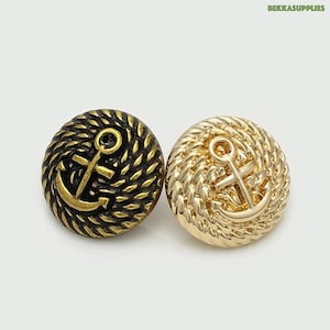 Botón de metal dorado y bronce con diseño de ancla, 17,5 mm x 22,5 mm, 10 unidades. Ideal para coser abrigos, chaquetas, blazers, abrigos, etc., en 2 tamaños.