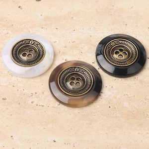 10個 16 mm 21 mm 25 mm 樹脂-金属ブレンド ラウンド 4穴 ブラウンまたはブラックまたはホワイトスタイル #DIY 衣類 縫製 ブレザー カーディガン ジャケット コート ボタン