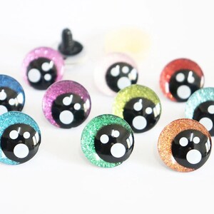 25mm 10Pairs Clear 3D Safety Eyes with Glitter Color Funny Style Crooked Black Pupil Eyes and Washer #DIY amigurumi toy doll plush making