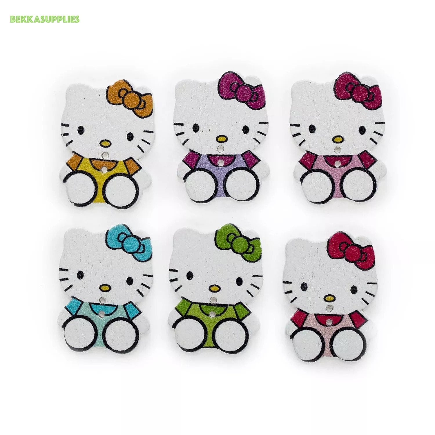 30pcs Hello Kitty Cat Cartoon Style 2-hole Wood Buttons #DIY Needlework ...