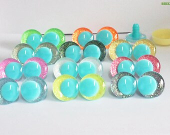25mm 10Pairs 3D Safety Eyes Emerald Pupil Cartoon Safety Eyes with Glitter Colour and Washer #DIY amigurumi plush crochet doll toy making