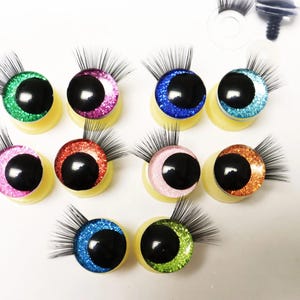 10 par 12/14/16/18/20/25/30/35 mm Cartoon 3D Style Cute Safety Eyes Black Eyelashes Tray and Washer #Plush Amigurumi Stuffed Toy Doll making