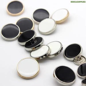 サイズ: 11.5 mm/15 mm/20 mm/25 mm 10個 - ブラック&ホワイト ラウンドメタルシャンクボタン (4つのオプション)