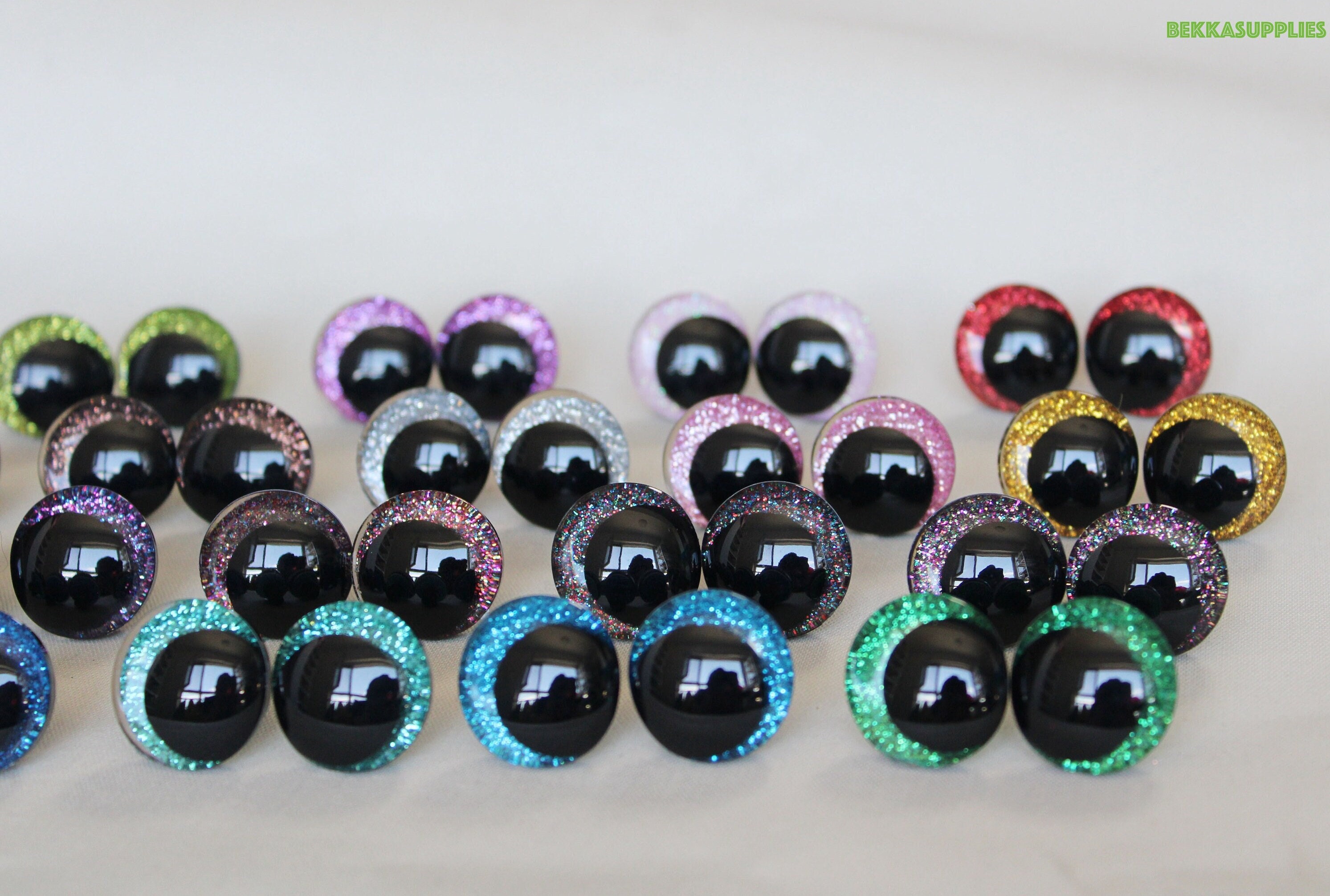 Clear Safety Eyes With Red Glitter Slip & Black Iris With Washers