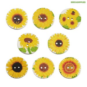 50 boutons ronds en bois 20 mm/25 mm 2 trous en jaune tournesol pour le scrapbooking DIY, couture décorative, fabrication de boutons