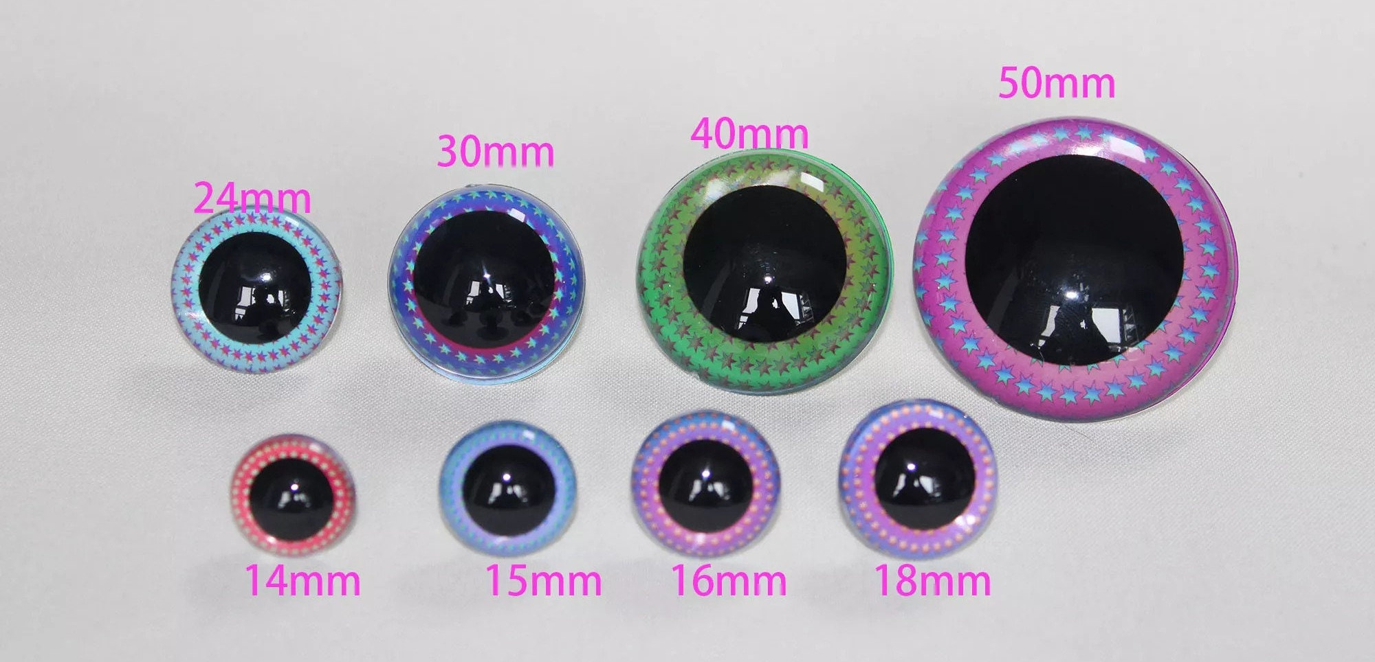 20 Pezzi Occhi Sicurezza Per Amigurumi - 12mm/14mm/16mm/18mm/20mm, Colorati E Lucenti, Con Rondelle Per Bambole All'Uncinetto - Foto 3