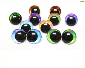12-14-16-18-20-23-28mm [5 pares/10 pares] Ojos de seguridad redondos de color iridiscente de estilo divertido con arandela #Peluche Amigurumi Fabricación de rellenos