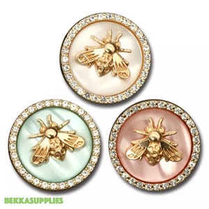 Gold Bee Retro Rhinestone Round Metal Button #Coat #Dress #Crochet & KnittedWear Button #DIY Sewing Needlework--Size: 18/23/25mm  (6 PCs)