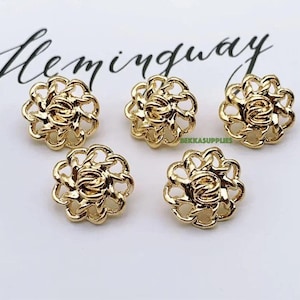 10PCs 15mm/20mm/25mm Gold Hollow Design Flower Pattern Shank Metal Button #DIY overcoat clothing sewing jacket blazer coat buttons