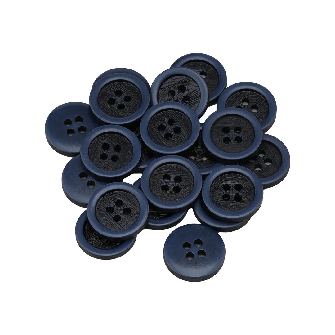 20pcs 15mm-18mm-20mm-23mm-25mm Resin 4-hole Button in Navy Blue Colour ...