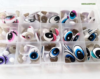 1box 15 different style plastic toy eyes with 60PCs safety eyes and storage box & washer #DIY amigurumi plush stuffed doll toy animal making