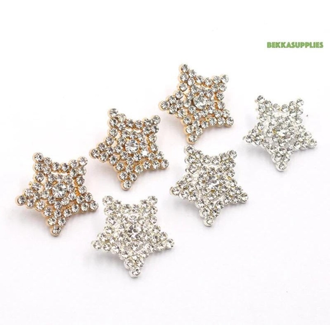 50pcs 22mm Pentagon Shinning Star Rhinestones Metal Shank Button With ...