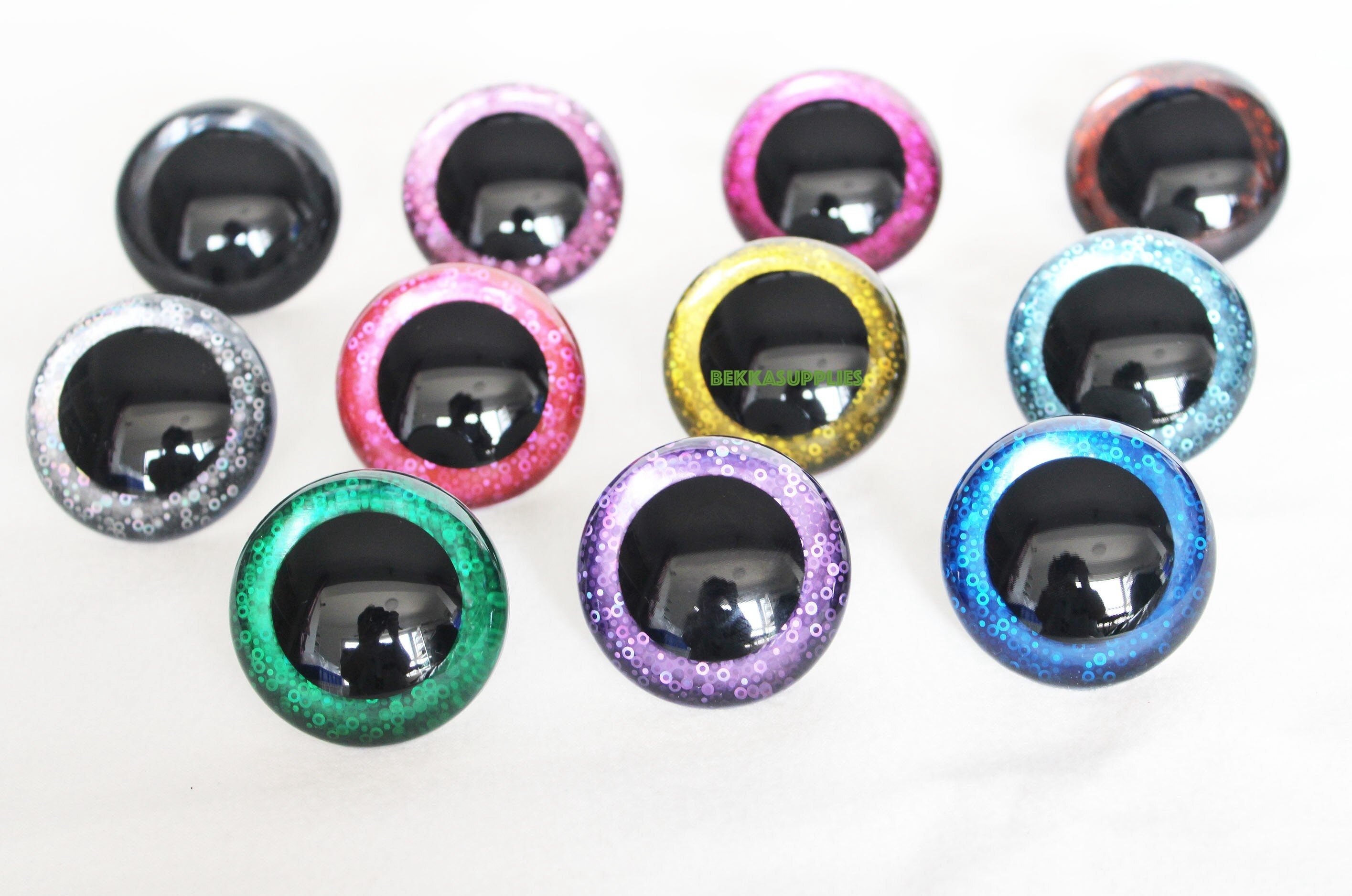 Lot De 80 Yeux De Sécurité Scintillants 12mm - 8 Couleurs Avec Paillettes Et Rondelles Pour Peluches, Poupées Et Jouets