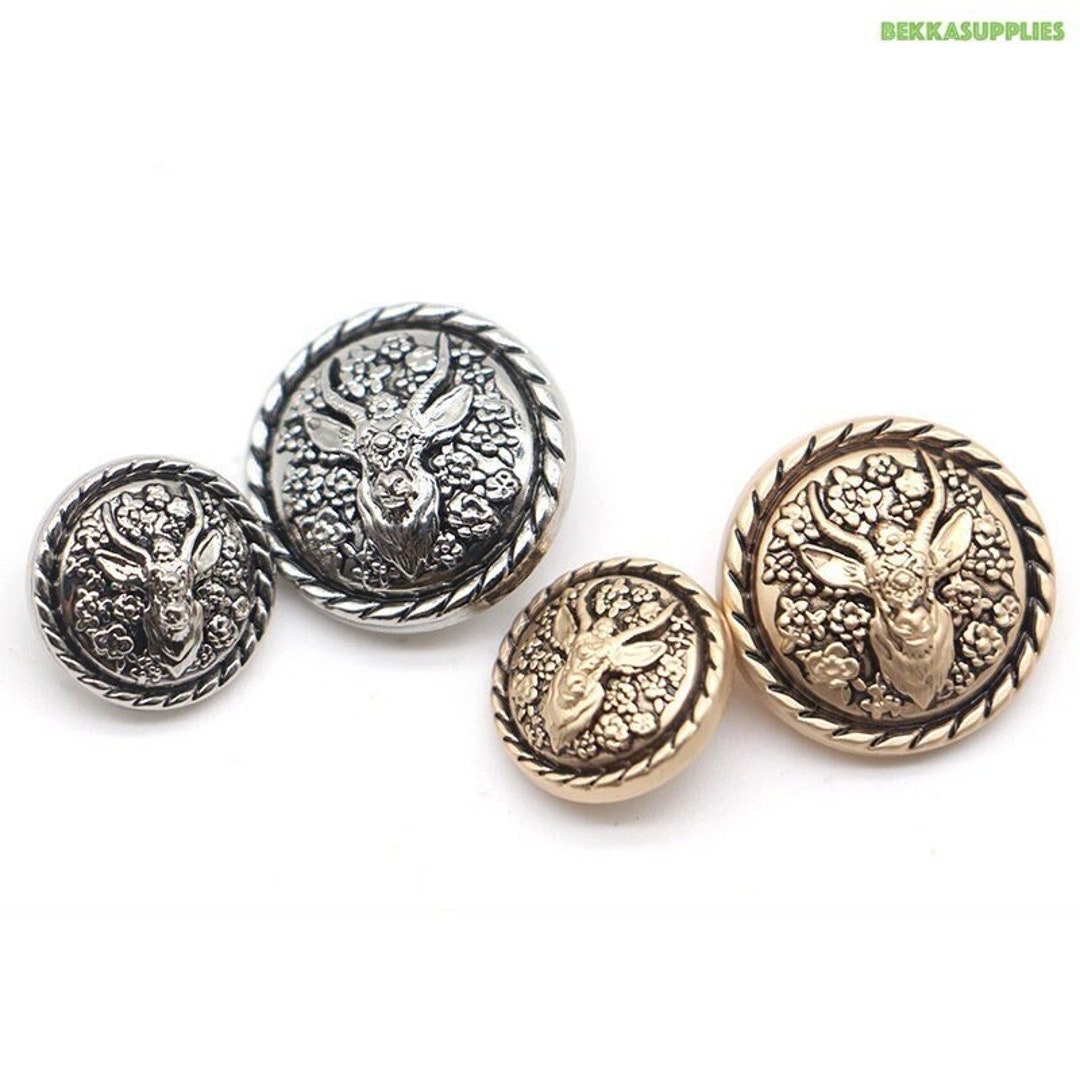 1 Set 11 Pieces Metal Button - Silver/gold Deer Head Design With 3 ...