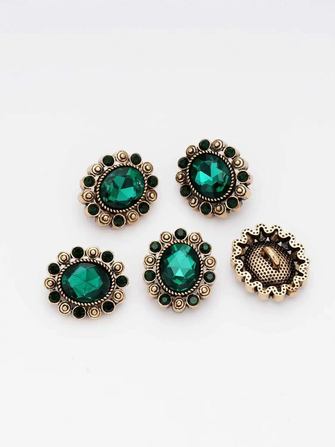 5pcs 18mm 23mm Oval Shape Green Flowery Design Rhinestone Button Shank ...