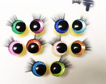10Pairs 12/14/16/18/20/25/30/35mm Cartoon 3D Style Cute Safety Eyes Black Eyelashes Tray and Washer #Plush Amigurumi Stuffed Toy Doll making
