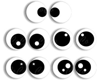 10 cabujones de vidrio redondos de 8 mm a 25 mm con pupila negra y parte posterior plana (5 pares)