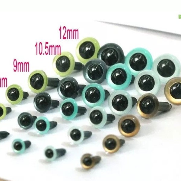 Size: 4.5mm 6mm 7.5mm 9mm 10.5mm 12mm--Color Toy Doll Safety Eyes with washer - 50Pieces