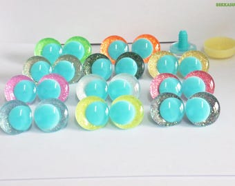 25mm 10Pairs 3D Safety Eyes Emerald Pupil Cartoon Safety Eyes with Glitter Colour and Washer #DIY amigurumi plush crochet doll toy making