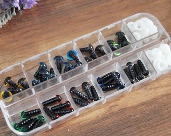 1 caja de 40 piezas de ojos de seguridad de colores con arandelas en tamaños variados de 6 mm/8 mm