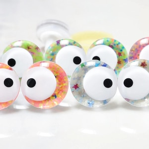 25mm 10Pairs White Pupil 3D Cartoon Safety Eyes and a Dot Pupil Eyes in assorted back Glitter Colours & Washer #DIY amigurumi plush making