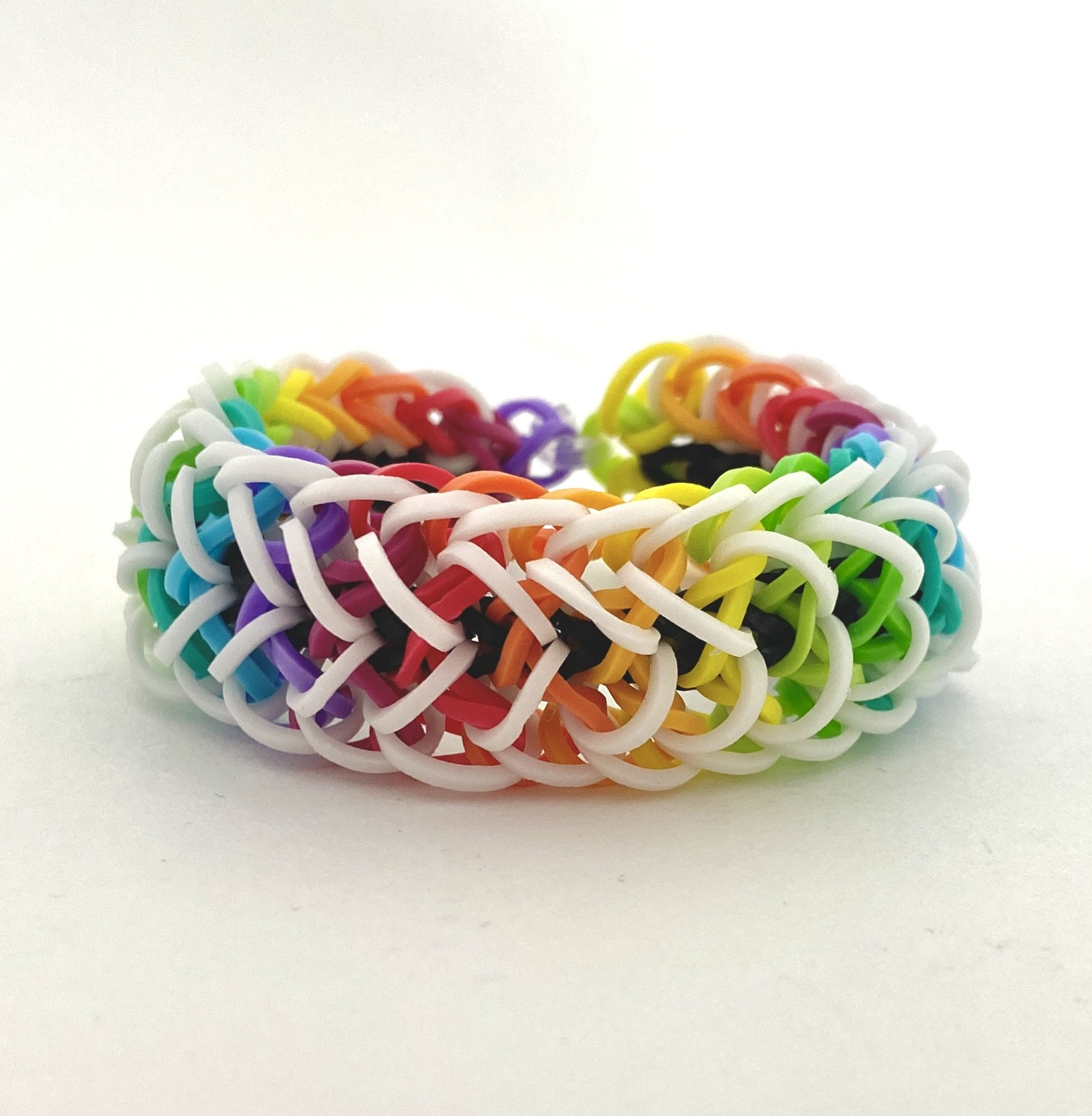 REVERSIBLE Rainbow Loom Bracelet Rainbow Black or White Rubber