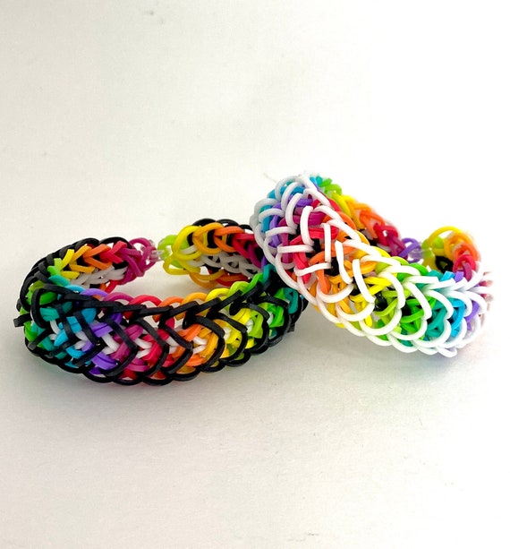 Rainbow With Black and White Stripes Rubber Band Bracelet Rainbow