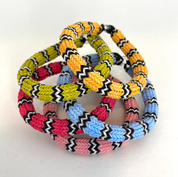 Rainbow With Black and White Stripes Rubber Band Bracelet Rainbow