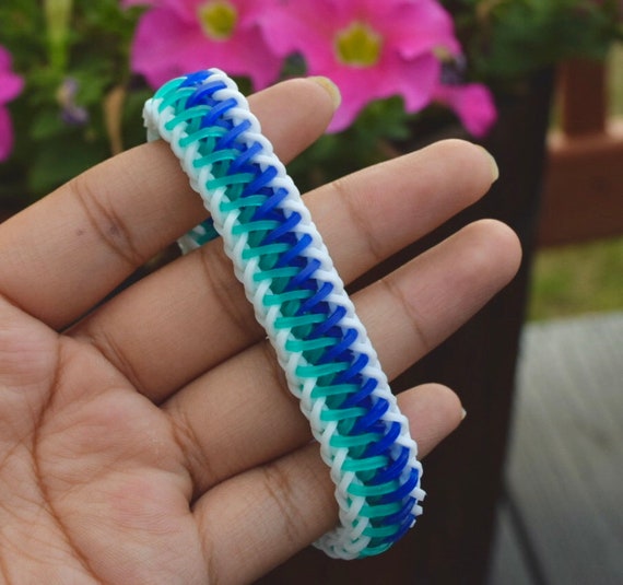 Glow in the Dark Navy Blue, Teal, and White Rubber Band Bracelet