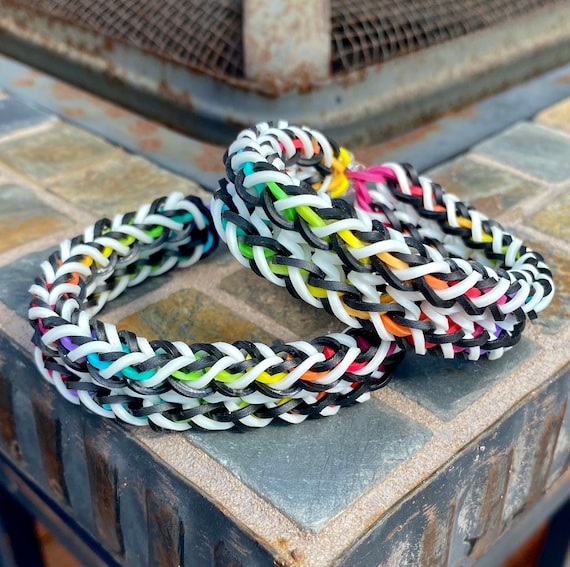 Rainbow Tire Track Black and White Rainbow Loom Rubber Band