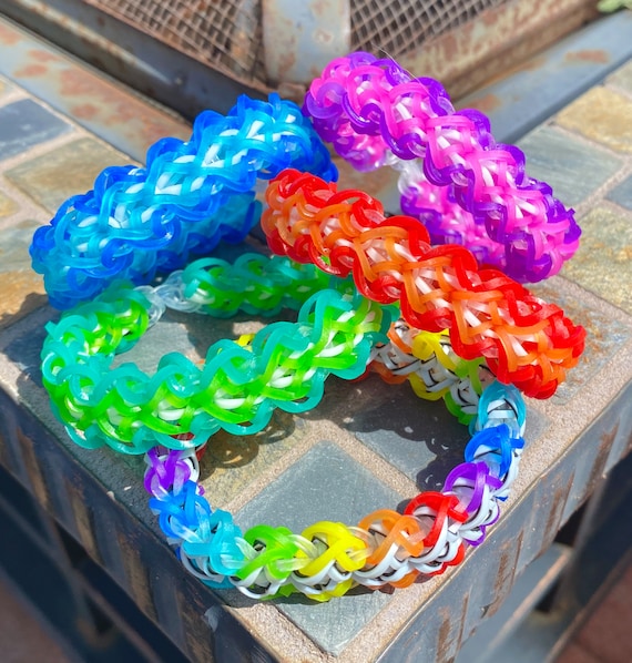 Set of 3 Handmade Rubber Band Bracelets Rainbow Multicolor Jewelry