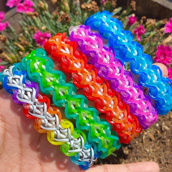 Diamond Patterned Rubber Band Bracelets- Rainbow Loom Jelly Vibrant Stretchy Bracelets Comfortable Wear Rubber Jewelry Loom Band Gift Custom