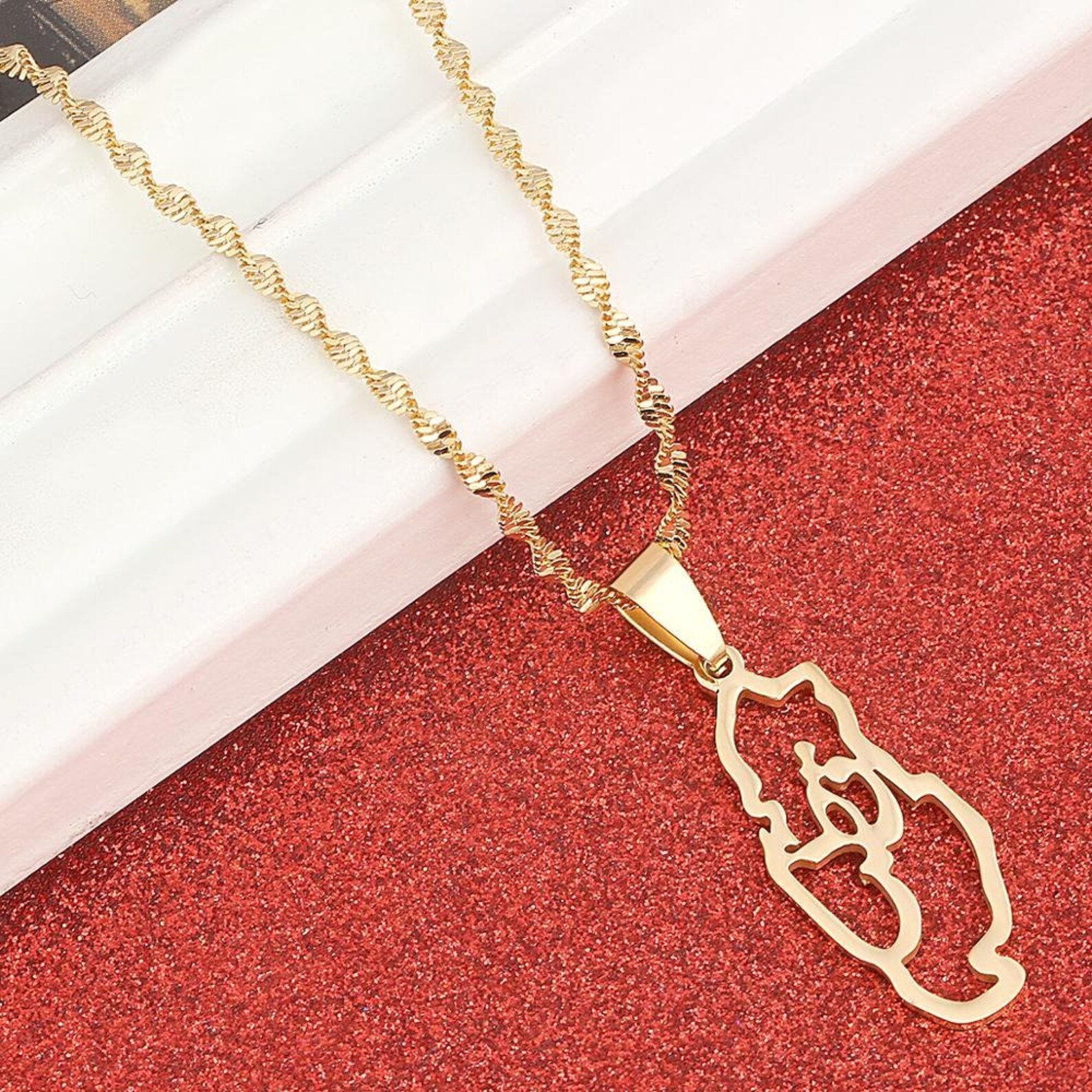 QATAR Necklace 18K Gold Plated Map of Qatar Qatari Jewelry Etsy Hong Kong