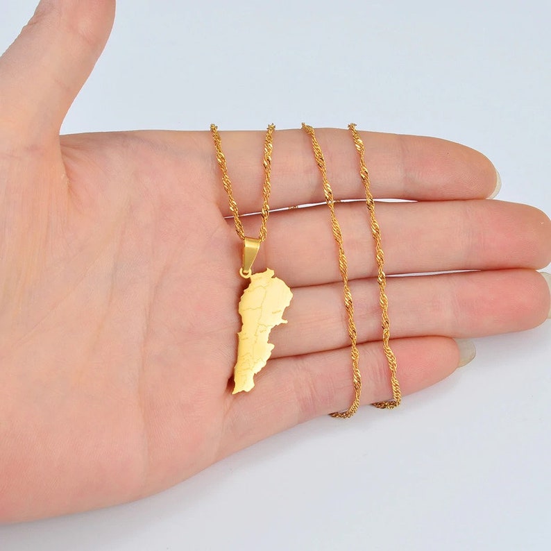 LEBANON Necklace 18K Gold Plated Map of Lebanon Lebanese Etsy