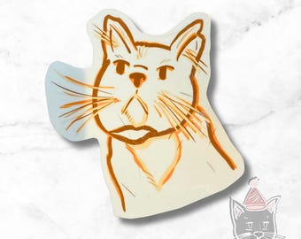 Thinking Cat Sticker: Hand-Drawn Cat Sticker - 2.25"x3"