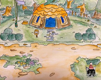 Pokemon Rescue Team Base Watercolour Painting Print 8x10 Matte or Glossy