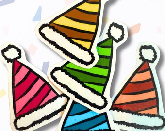 Party Hat Stickers: Hand-Drawn Colorful Planner Stickers - 5 Pack