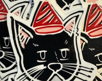 Party Cat: Party Icon Sticker 1.5"x2" | Cute Cat Sticker