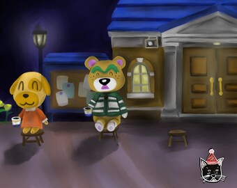 Animal Crossing Plaza Print: Cozy Island Life Fan Art (8x10, Matte or Glossy Finish)