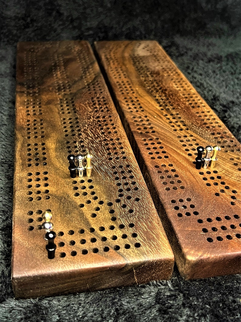 Walnut Cribbage Board With Pieces Etsy