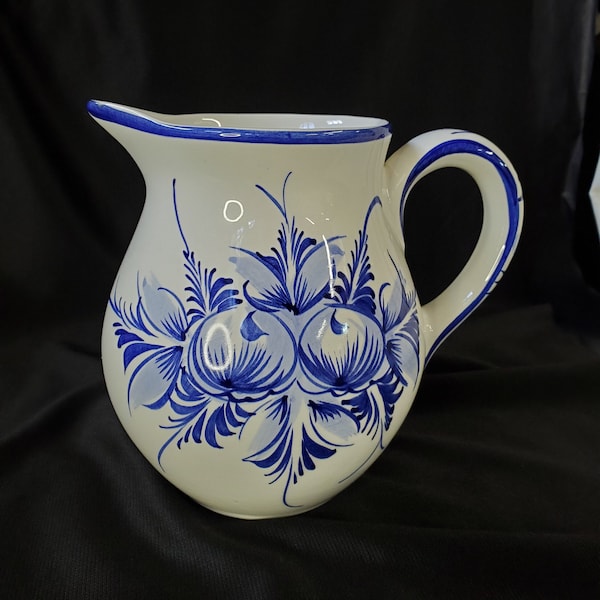 Vintage Hand Painted Blue Floral Pitcher, Drinkware, Dining and Serving,