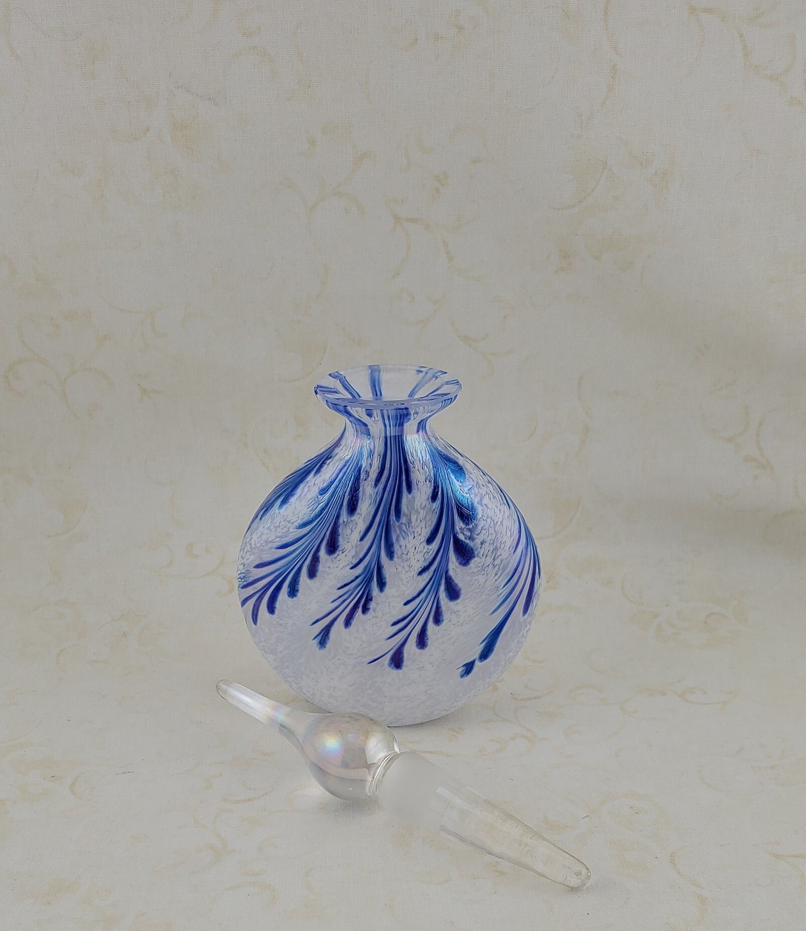 Vintage Feathered Blue and White Glass Perfume Bottle With Etsy