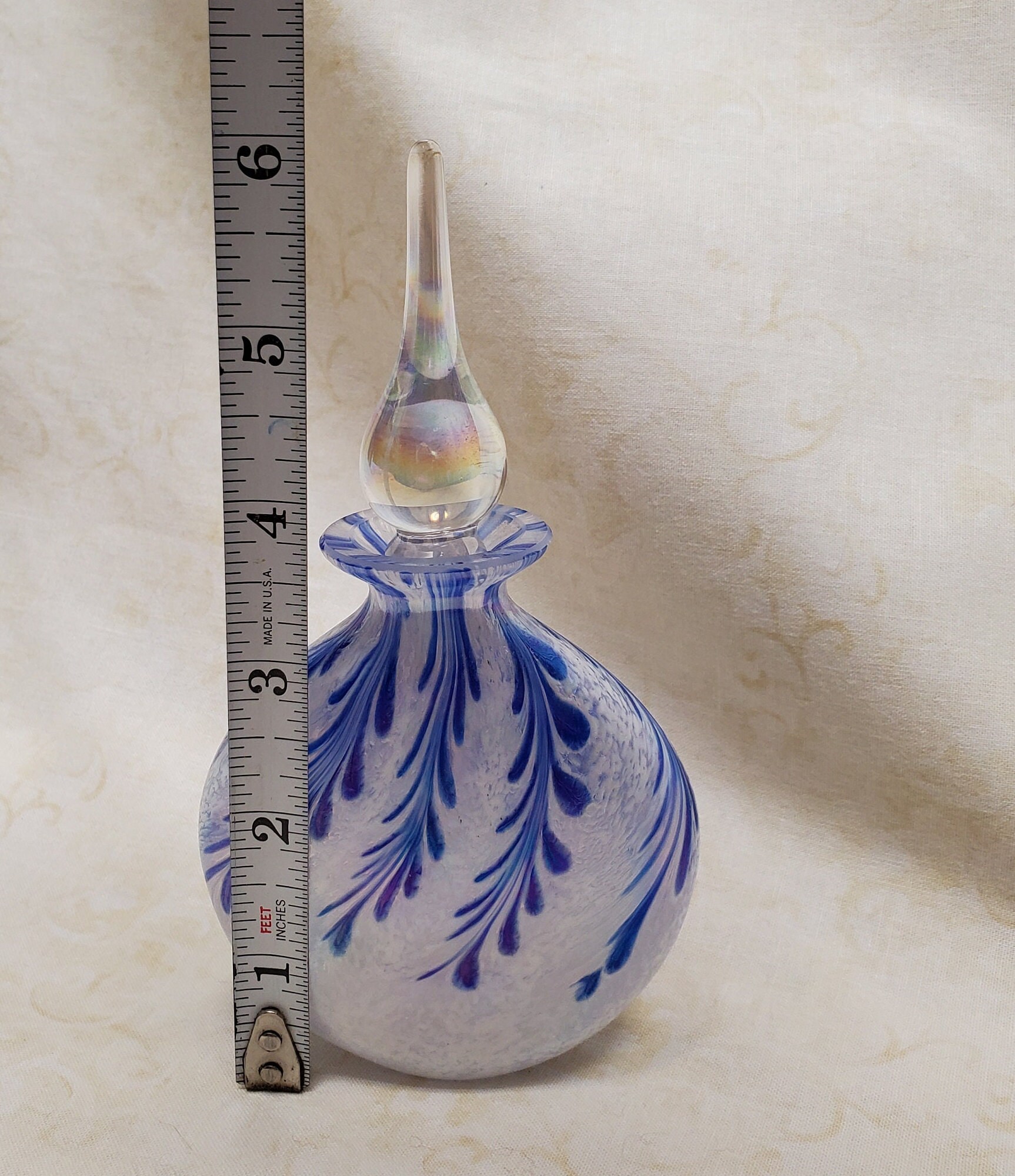 Vintage Feathered Blue and White Glass Perfume Bottle With Etsy