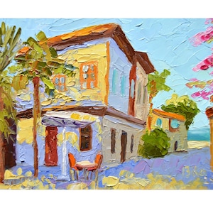 Peinture à l'huile de chalet Paysage urbain Turquie Antalya Impasto Art original 8x6", cadeaux de voyage, paysage européen, artiste ukrainien V. Slavinska