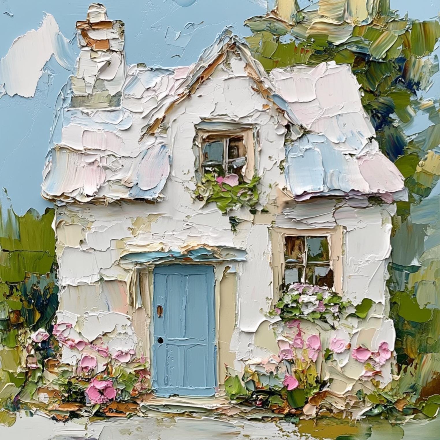 Irish Cottage Landscape Oil Painting Original Ireland Art in Soft Gray Tones Small Impasto Impressionist Artwork Country Wall Decor