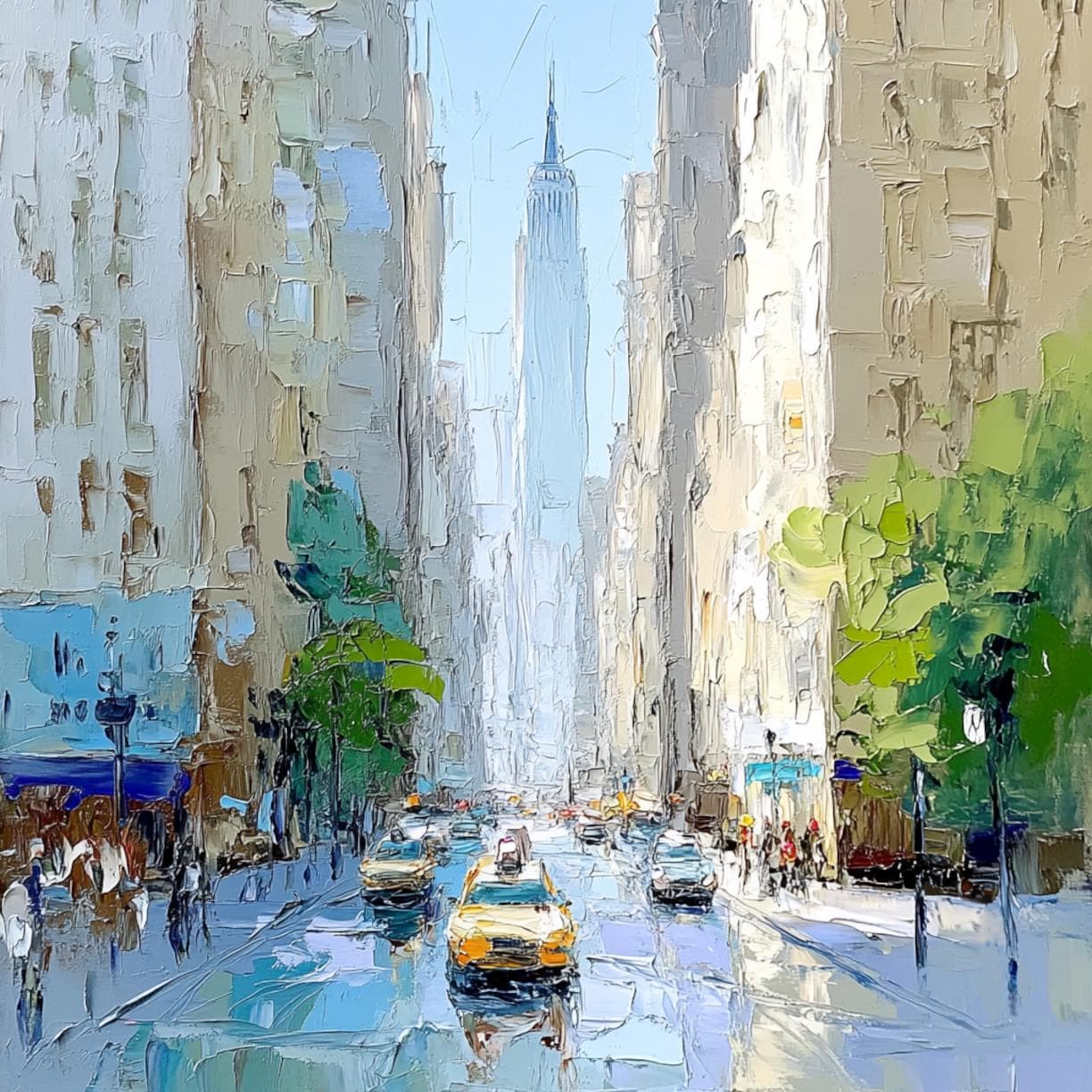 New York Street Oil Painting, Abstract Modern Urban Skyline Wall Art ...