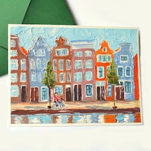 Peinture à l'huile originale d'Amsterdam, maisons des Pays-Bas, paysage urbain, impasto, 8x6", cadeaux de voyage, paysage européen, artiste ukrainien V.Slavinska
