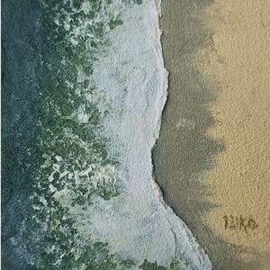 Coastal Beach Painting Original Textured 3D Minimalist Art Seascape Waves Molding Paste Contemporary Abstract Swimming