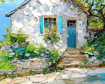 White Irish Cottage Oil Painting Original Landscape Ireland Art Small Impasto Artwork Country Abstract Wall Decor