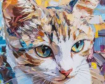 Custom cat portrait oil painting from photo hand painted cat memorial gift cat wall art cat lover decor, Kitty Wall Decor artist V.Slavinska
